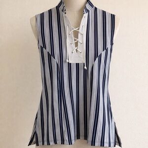 Navy Striped Lace-Up Golf Blouse